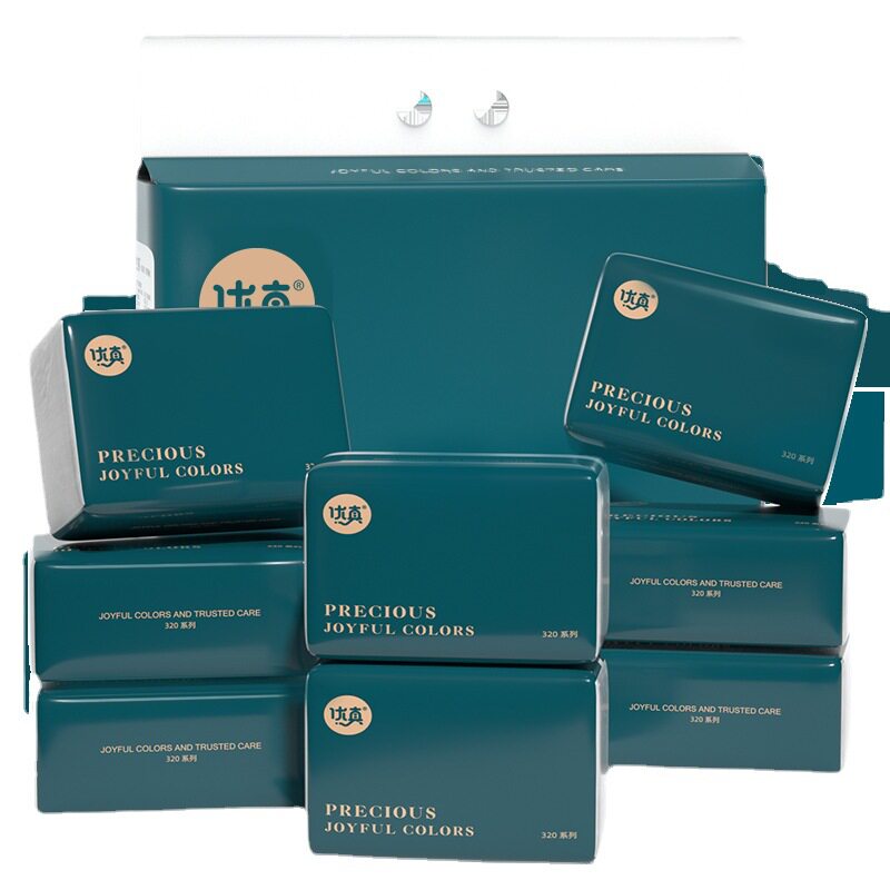 优真简约绿菱形格子压花20包餐纸面巾抽取式家用手纸一件代发