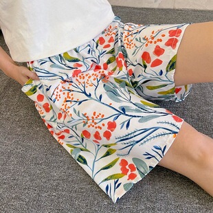 中老年纯棉绸短裤 妈妈加肥睡裤 女夏宽松200斤婆婆透气吸汗阔腿裤