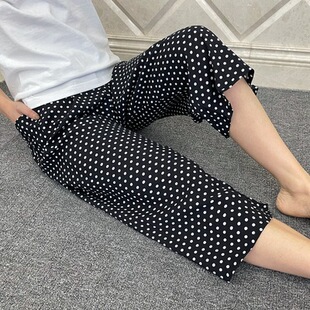简约印花奶奶舒适七分裤 女纯棉绸老人休闲中裤 睡裤 老太太夏天薄款