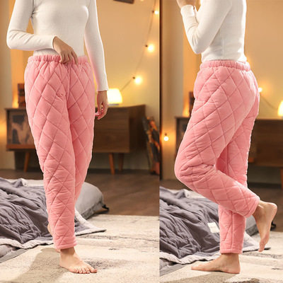 老人三层夹棉睡裤女冬加厚法兰绒