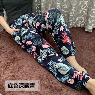 子婆婆纯棉绸长裤 妈妈夏装 中老年束口小脚起居裤 女加肥加大码 睡裤