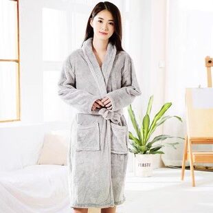 秋冬季中年女士法兰绒睡袍短款妈妈保暖浴袍睡衣阿姨加厚浴衣女装