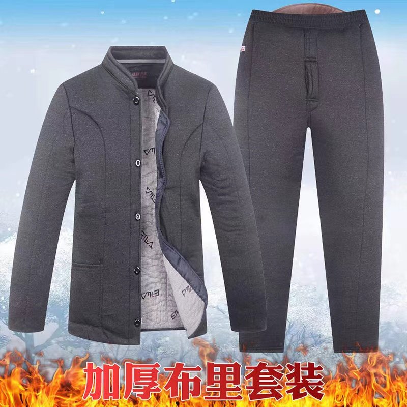 中老年冬天棉衣棉裤开门襟睡衣男