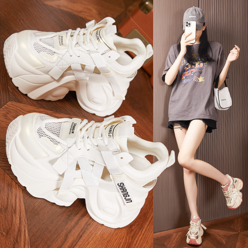 镂空内增高老爹鞋女2024新款夏季