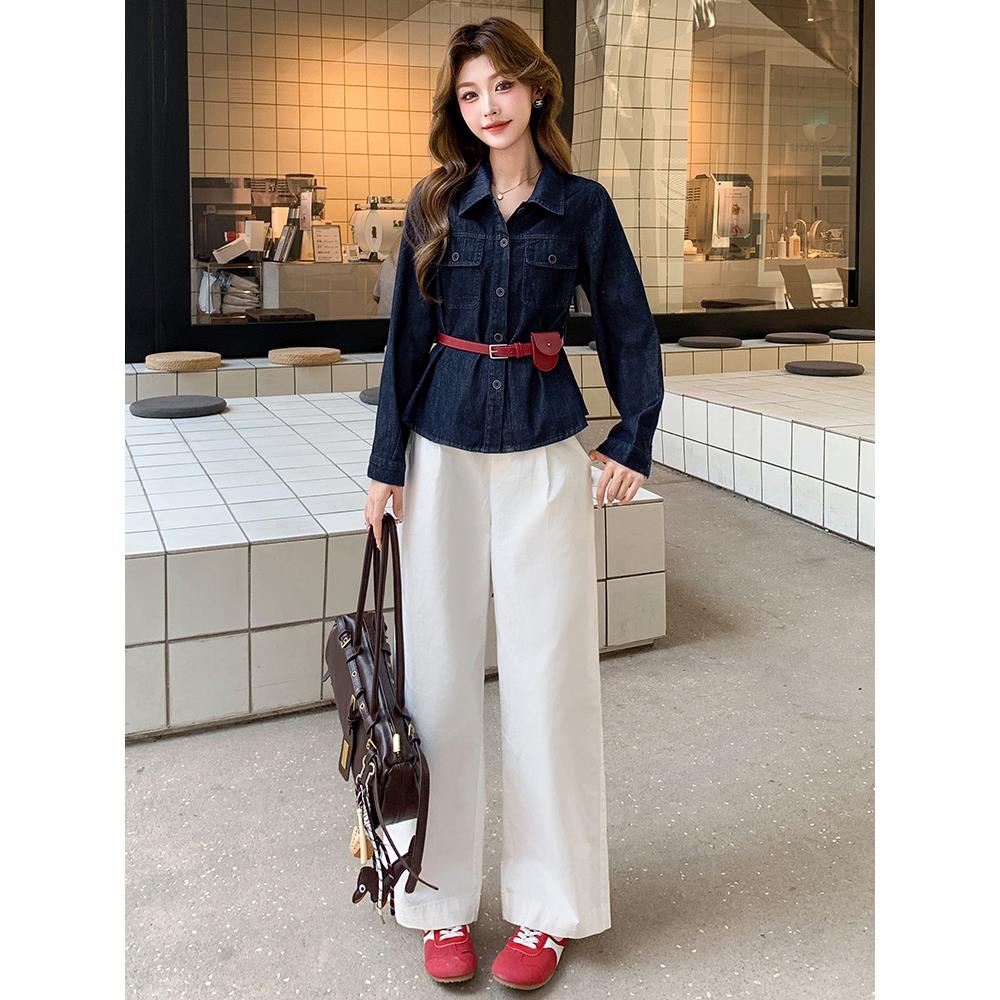 JOYIASS时尚牛仔衬衣套装女2025春秋新款洋气减龄显瘦衬衫阔腿裤