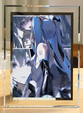 初音未来周边玻璃相框动漫桌面卧室摆件定制照片闺蜜朋友生日礼物