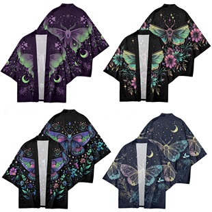 新款2025跨境夏季蝴蝶国风开衫服和服披风羽织道袍浮世绘法披