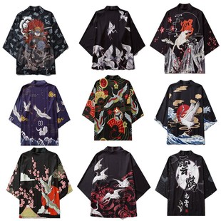 新品 七分袖 国风仙鹤时尚 印花羽织开衫 和服道袍 新奇披风数码 夏季
