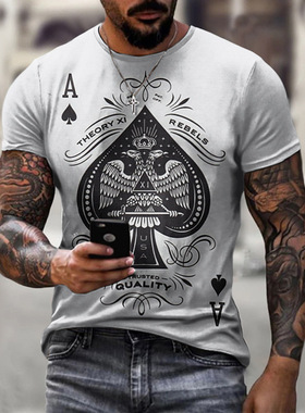 新款黑桃A士个性街头服饰上衣t恤短袖外贸休闲亚马逊独立站男T恤