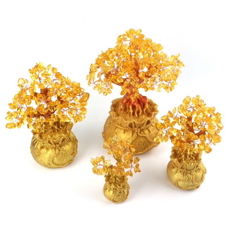 水晶树发财树钱袋树桌面家居工艺摆件树脂钱袋树礼品