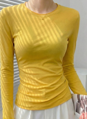 黄色圆领打底衫女2026新款修身显瘦时尚洋气高级感防晒罩衫上衣薄