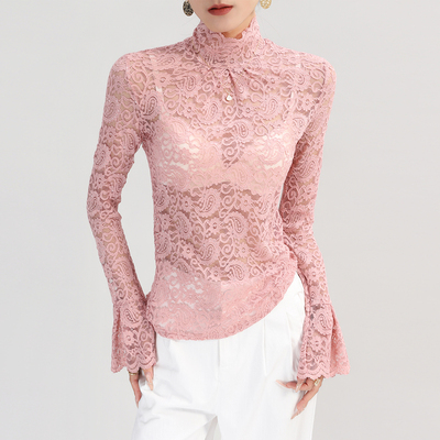 高领镂空蕾丝打底衫内搭花边轻奢