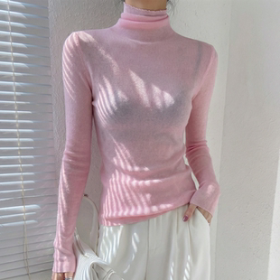 粉色高领羊毛针织衫内搭可外穿软糯修身打底衫女薄款毛衣秋冬上衣