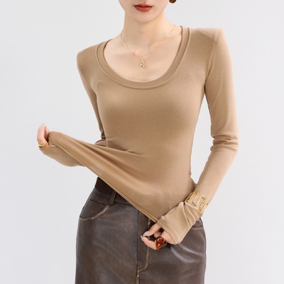 u领卡其色打底衫爆款洋气长袖