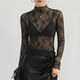 网纱蕾丝打底衫 薄款 独特超好看修身 黑色上衣女高级感内搭2026新款