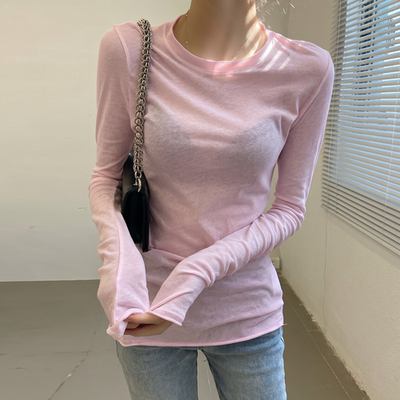 粉色上衣女新款内搭长袖打底衫薄