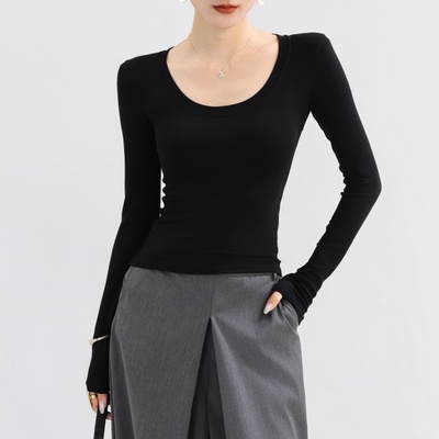 u领黑色内搭打底衫可外穿紧身