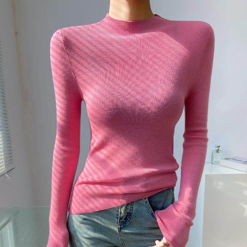 粉色半高领别致绝美打底衫女修身羊毛针织衫洋气欧货潮时髦毛衣薄,女装/女士精品,毛衣,淘宝优惠券,粉丝福利购,淘宝优惠卷