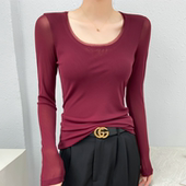 内搭绝美叠穿红色时尚 低领网纱蕾丝打底衫 2026新款 上衣女时髦洋气