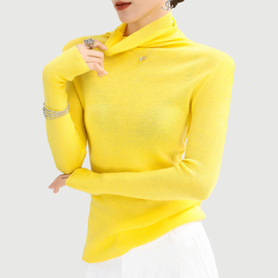 高领羊毛针织衫女黄色正品高档内搭可外穿打底衫软糯显瘦长袖上衣