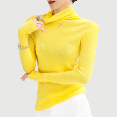 高领羊毛针织衫女软糯打底衫黄色
