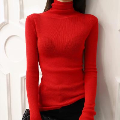 红色高领羊毛打底衫女秋冬内搭