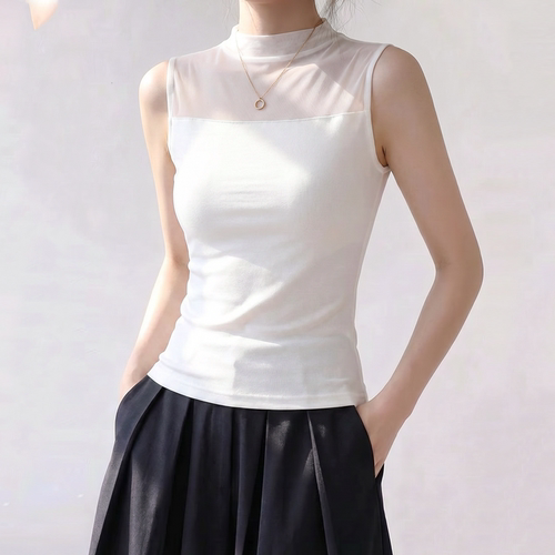 白色网纱无袖背心上衣女夏外穿