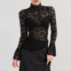 高级感上衣 薄款 内搭打底衫 女高领黑色透明网纱镂空蕾丝可外穿修身