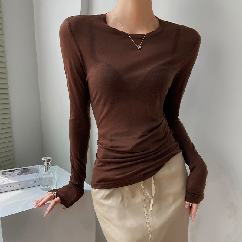 微透打底衫女秋冬内搭洋气薄款冰丝修身内衬上衣透明薄款面膜t恤