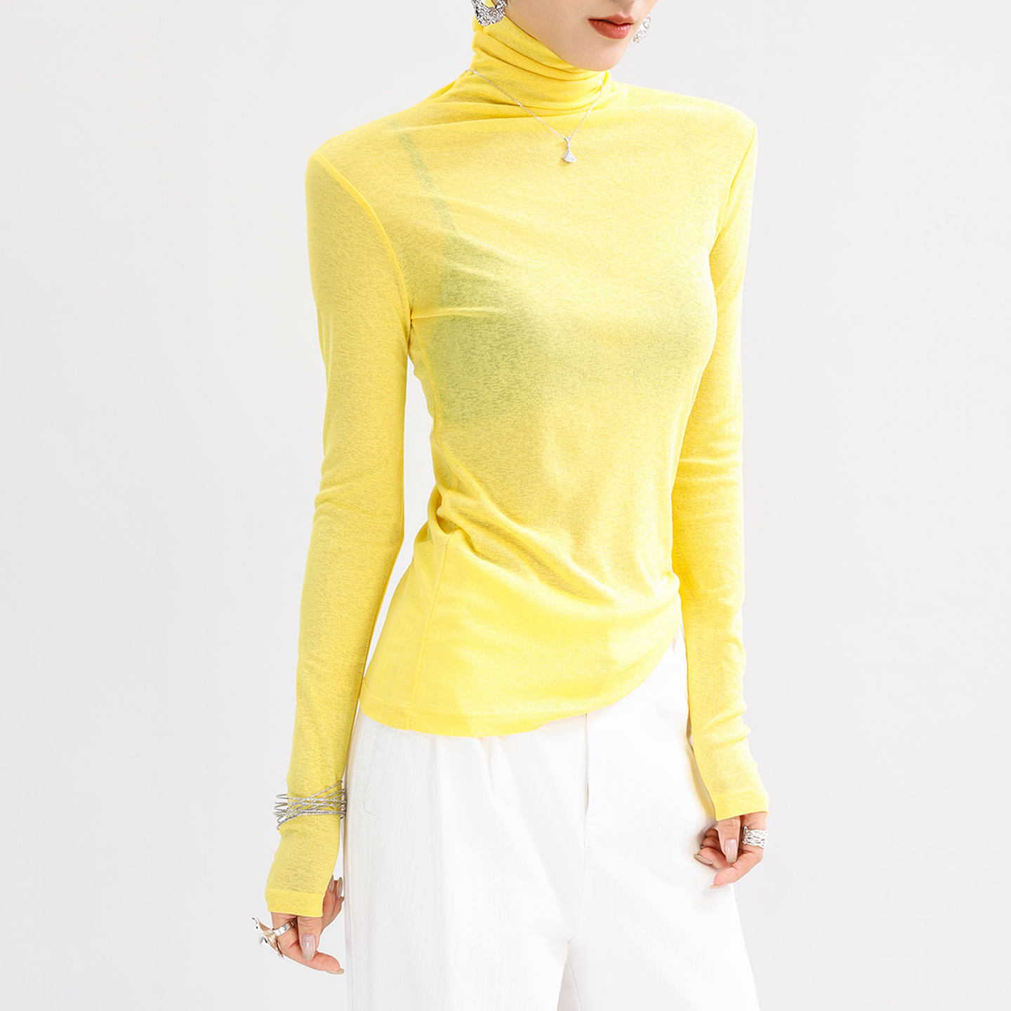 黄色高领打底衫女高端多巴胺内搭