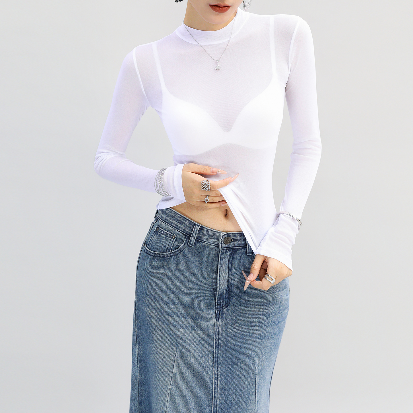白色半高领打底衫女内搭超好看