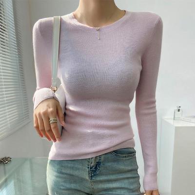 羊毛圆领打底衫女秋冬薄款内搭