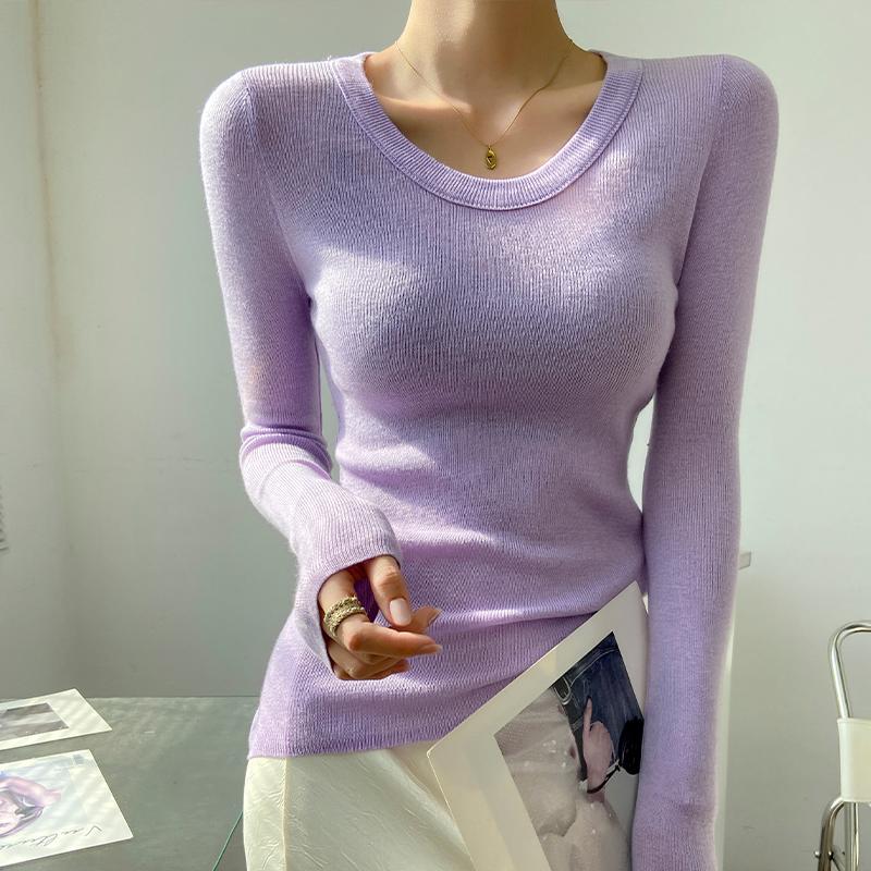 紫色打底衫女2024新款秋冬羊毛