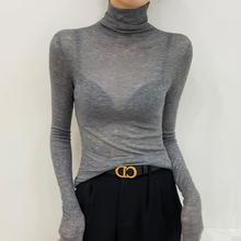 灰色高领上衣女时尚洋气时髦轻奢高级微透薄款网纱蕾丝打底衫内搭