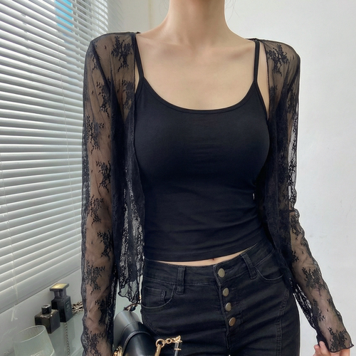黑色蕾丝防晒开衫外套女防晒罩衫