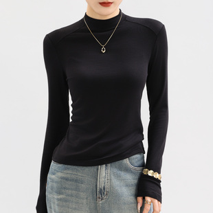 黑色立领莱赛尔天丝羊毛打底衫 上衣高级感 女软糯内搭高端精致修身