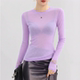 内搭上衣高级感 高端漂亮微透修身 紫色圆领打底衫 女可外穿2026新款