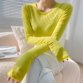 t恤女罩衫 薄款 圆领上衣2026新款 可外穿打底衫 黄色小衫 糖果色长袖