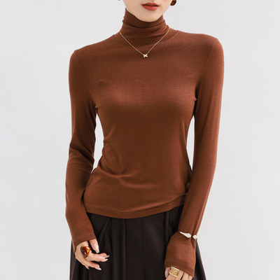 棕色紧身高领打底衫长袖内搭上衣