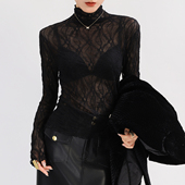 黑色蕾丝内搭打底衫 网纱上衣高级感薄款 女爆款 高端欧货可外穿长袖