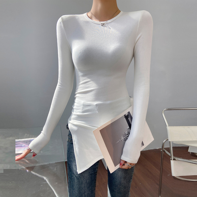 白色中长款打底衫女遮屁股超好看