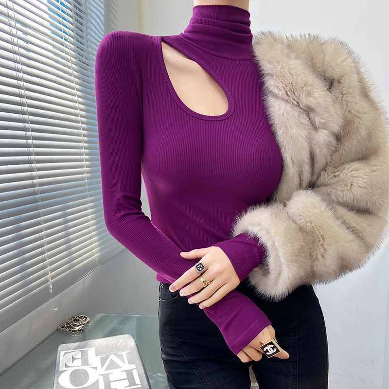 紫色独特漂亮高领打底衫女加绒