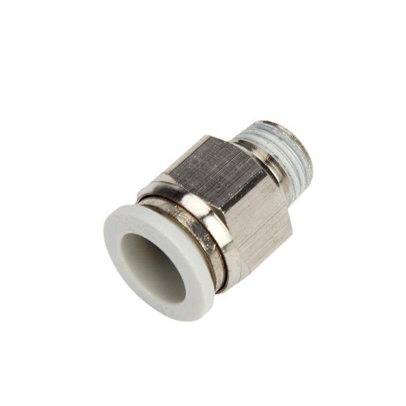 气动接头外螺纹直通PC8-01/02/0304气管快插铜T镀镍快速气管接头