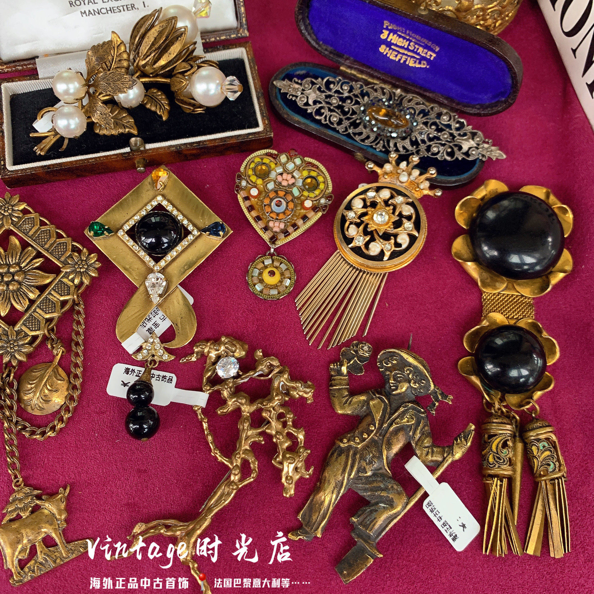 孤品法式精致高端别针大衣配饰古董高级感复古Vintage老琉璃胸针