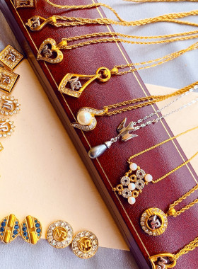 项链Vintage莲娜丽姿系古着孤品重工彩宝耳夹售出换耳夹气质