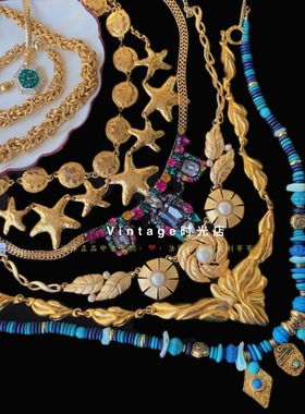 Vintage孤品法国孤品项链法国中古琉璃项链百搭款素金项链