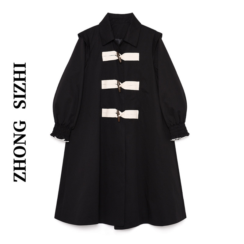 柊司芷毛呢牛角扣风衣女中长款小个子2021冬季新款赫本风大衣外套