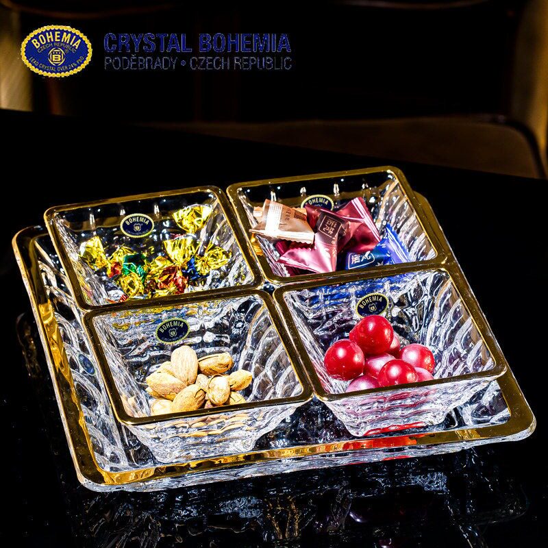 捷克进口BOHEMIA创意水晶玻璃点心零食干果盘简约沙拉盘水果碗