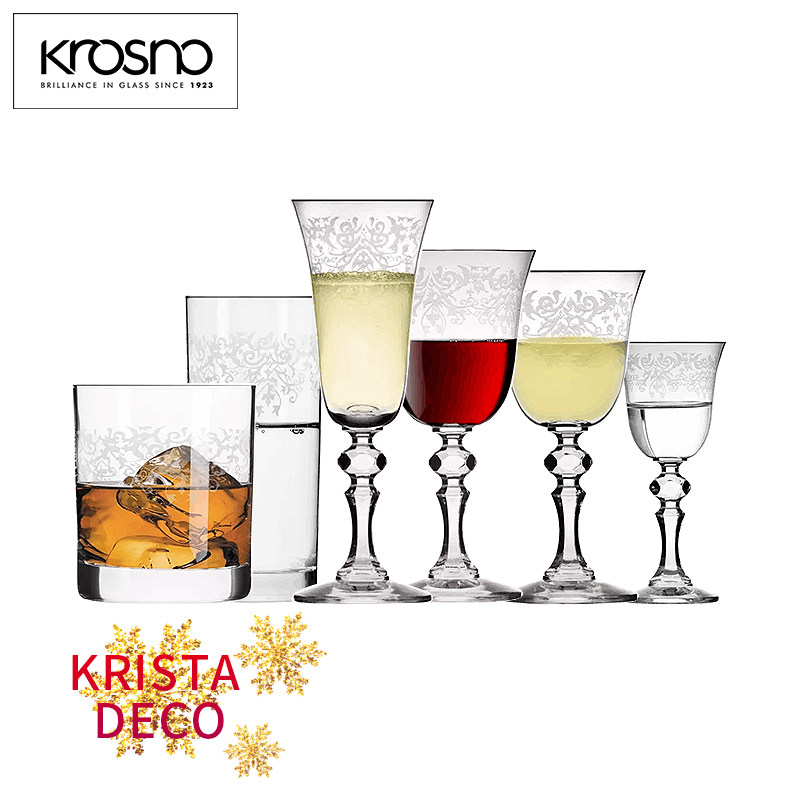 波兰Krosno进口威士忌杯套装矮脚杯花纹葡萄酒杯烈酒杯家用水杯