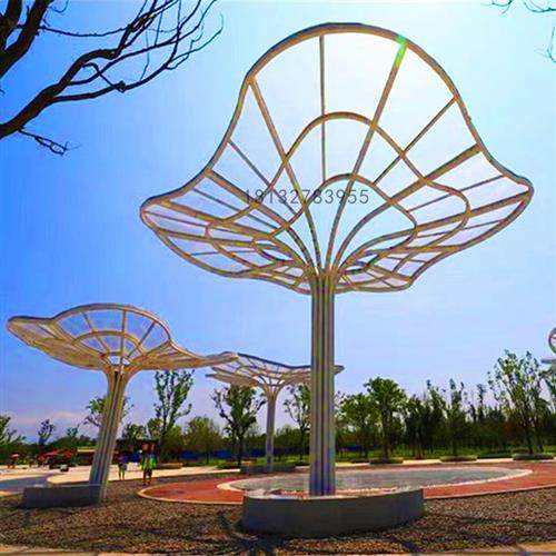 不锈钢树形叶形廊架雕塑发光现代异形钢板花状蜂窝状金属铁艺景观